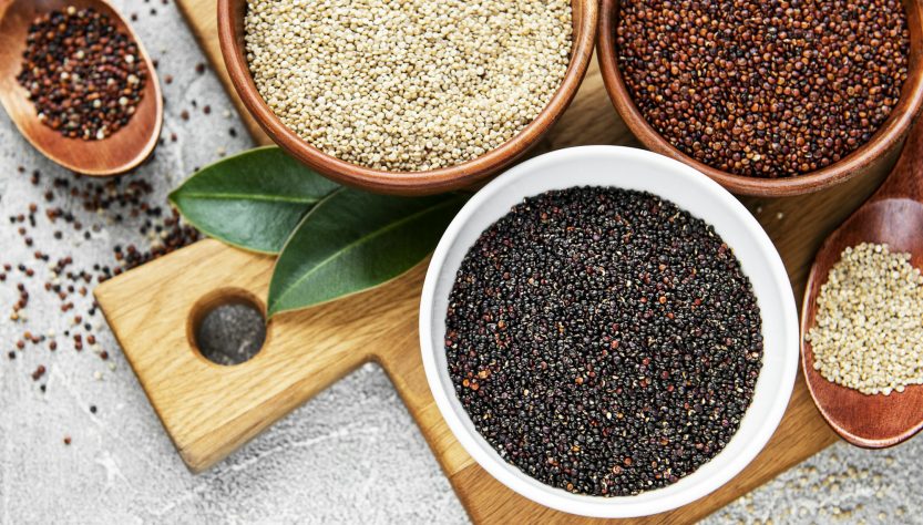 Red, black and white quinoa seeds