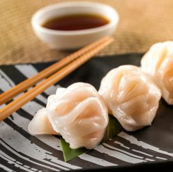 Serving shrimps dim sum placed on table