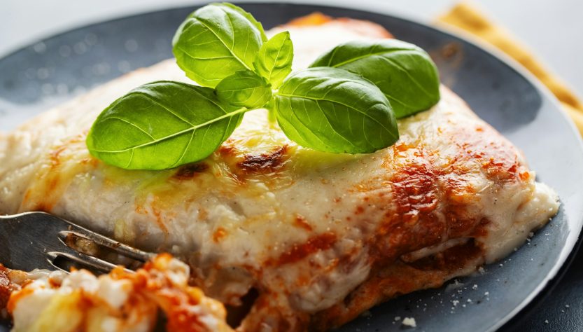Tasty appetizing classic lasagna on plate