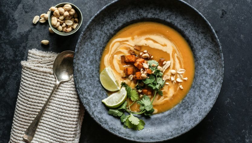 Thai pumpkin soup with limes and peanuts